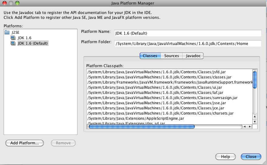 Auswahlfeld Javaplattform in Netbeans